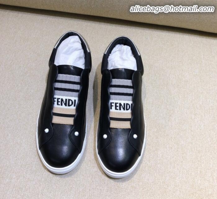 Best Luxury Fendi Calfskin Slip-on Elastic Strap Sneakers G70964 Black