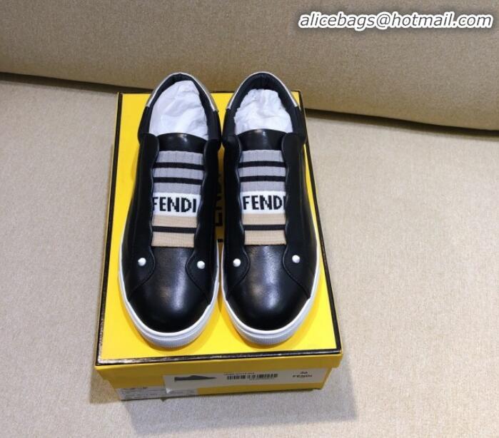 Best Luxury Fendi Calfskin Slip-on Elastic Strap Sneakers G70964 Black