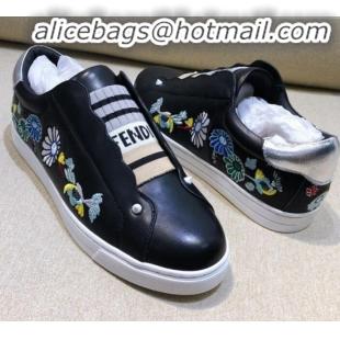 Good Taste Fendi Slip-on Elastic Strap Sneakers in Black Embroidered Calfskin G70966