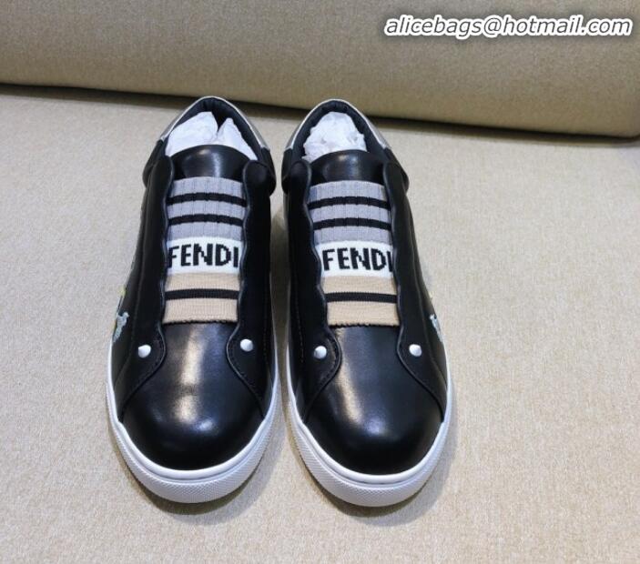 Good Taste Fendi Slip-on Elastic Strap Sneakers in Black Embroidered Calfskin G70966