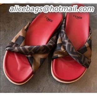 Top Sale Fendi FF Canvas Twist Flat Slide Sandals G71612 Red 2020 For Women and Men