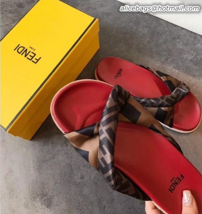 Top Sale Fendi FF Canvas Twist Flat Slide Sandals G71612 Red 2020 For Women and Men