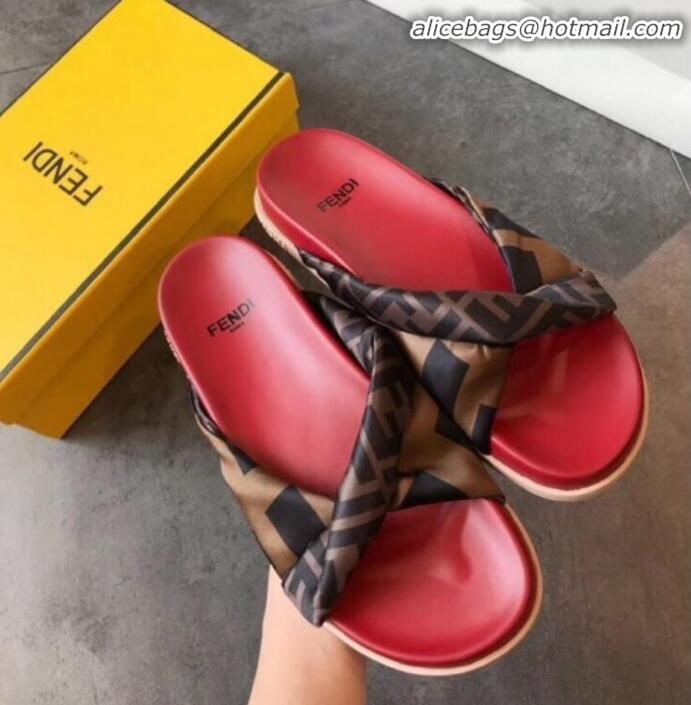 Top Sale Fendi FF Canvas Twist Flat Slide Sandals G71612 Red 2020 For Women and Men