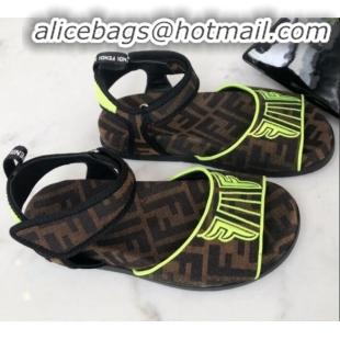 Stylish Fendi FFreedom FF Fabric Flat Sandals with Wide Band Neon Yellow G71741