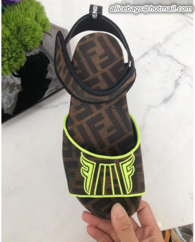 Stylish Fendi FFreedom FF Fabric Flat Sandals with Wide Band Neon Yellow G71741