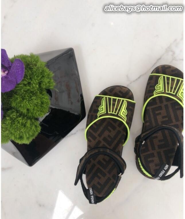 Stylish Fendi FFreedom FF Fabric Flat Sandals with Wide Band Neon Yellow G71741