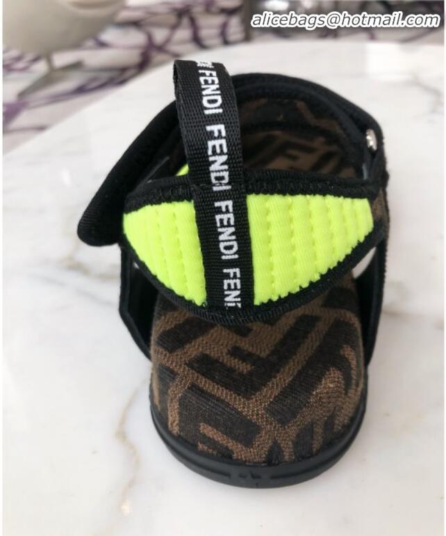 Stylish Fendi FFreedom FF Fabric Flat Sandals with Wide Band Neon Yellow G71741