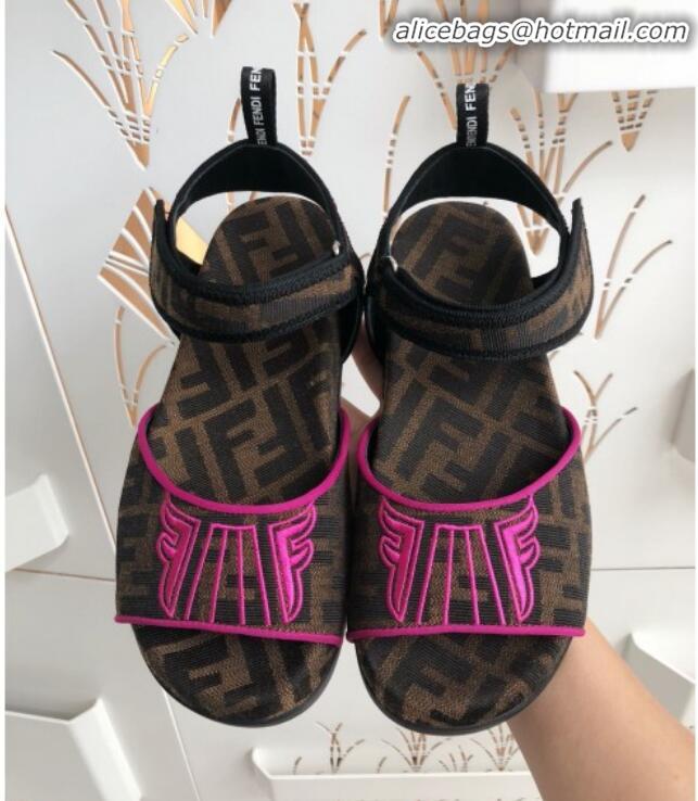 Low Cost Fendi FFreedom FF Fabric Flat Sandals with Wide Band Pink G71742