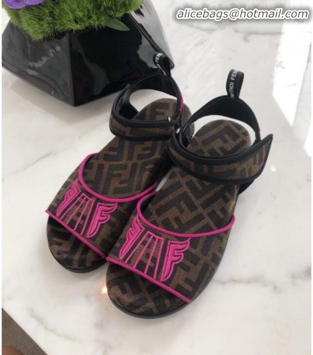 Low Cost Fendi FFreedom FF Fabric Flat Sandals with Wide Band Pink G71742