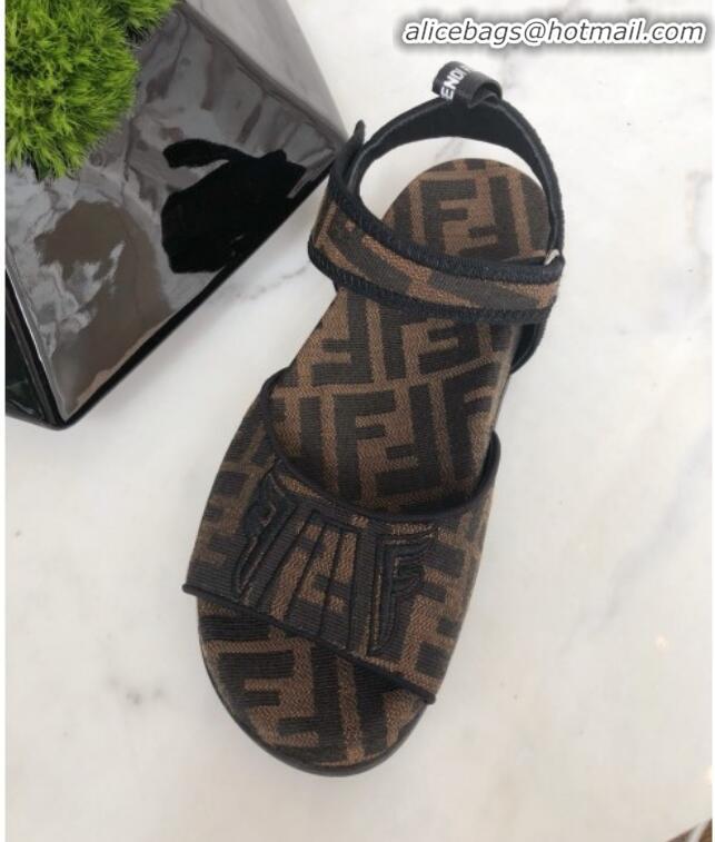 Fashion Luxury Fendi FFreedom FF Fabric Flat Sandals with Wide Band Black G71743