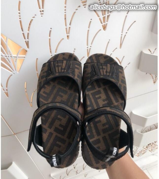 Fashion Luxury Fendi FFreedom FF Fabric Flat Sandals with Wide Band Black G71743