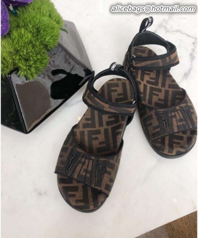 Fashion Luxury Fendi FFreedom FF Fabric Flat Sandals with Wide Band Black G71743