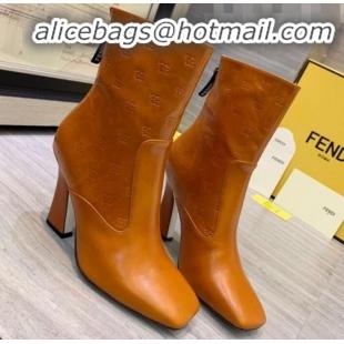 Fashion Fendi FFreedom Waxed Leather FF Logo Stamp High-Heel Short Boot G71744