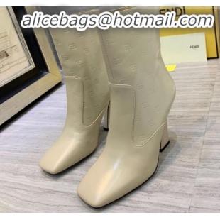 Classic Hot Fendi FFreedom Waxed Leather FF Logo Stamp High-Heel Short Boot G71744 Beige