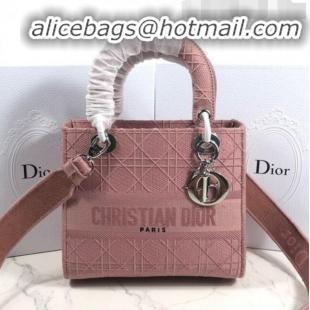 New Style Dior Lady Dior Medium Bag in Geometry Embroidered Canvas CD1907 Pink 2020