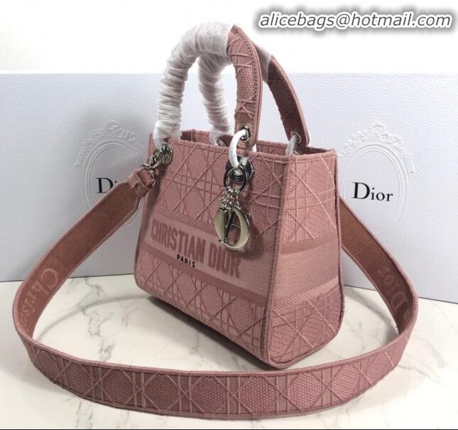 New Style Dior Lady Dior Medium Bag in Geometry Embroidered Canvas CD1907 Pink 2020