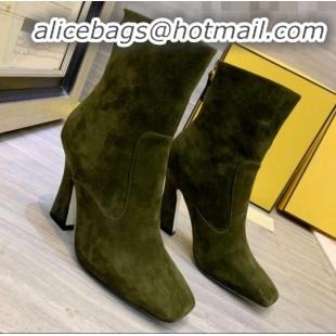 Sophisticated Fendi FFreedom FF Logo Stamp Suede High-Heel Short Boot G71744 Green