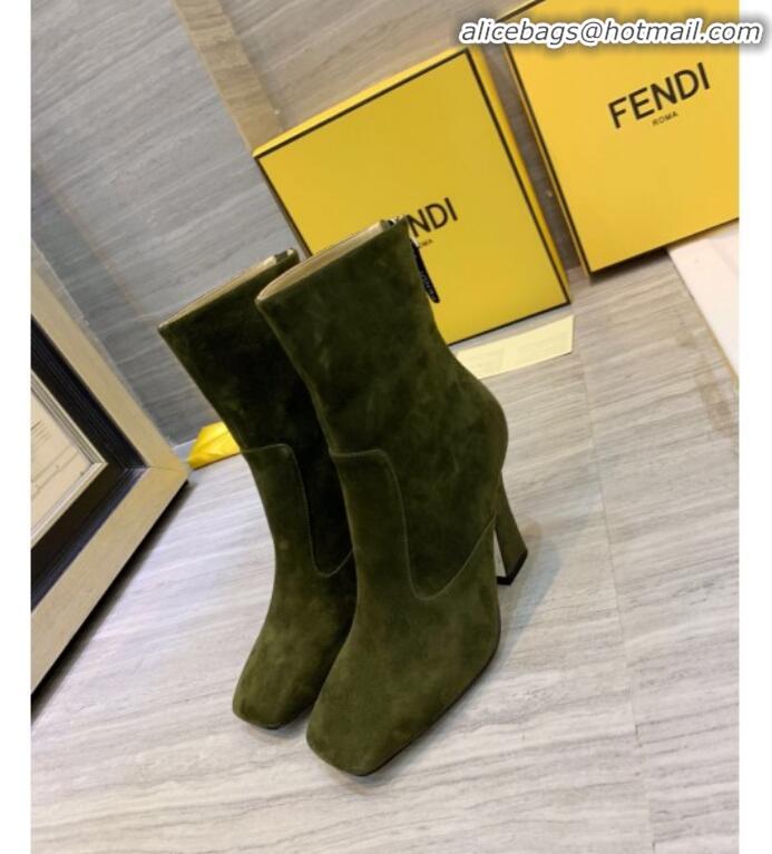 Sophisticated Fendi FFreedom FF Logo Stamp Suede High-Heel Short Boot G71744 Green