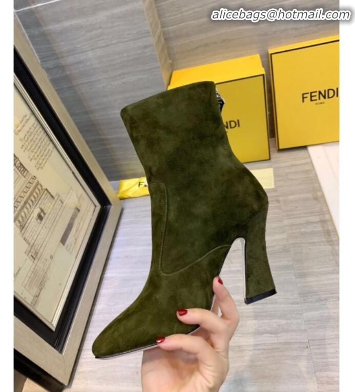 Sophisticated Fendi FFreedom FF Logo Stamp Suede High-Heel Short Boot G71744 Green