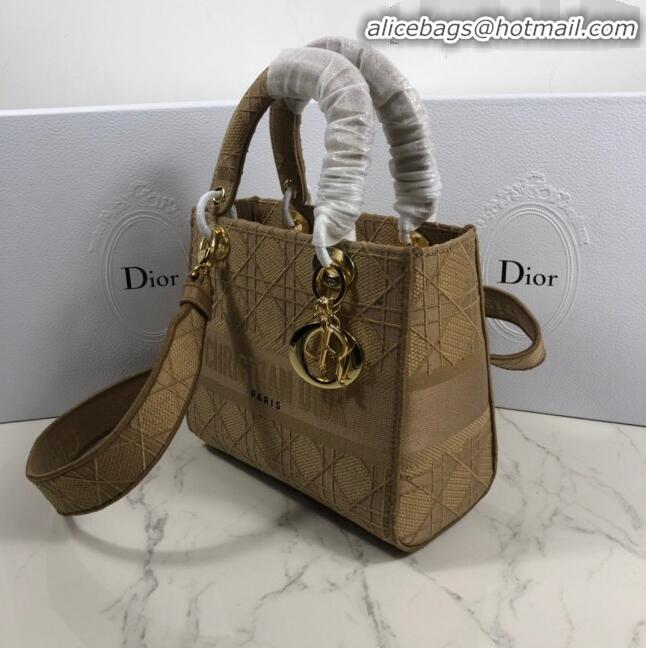 Buy Discount Dior Lady Dior Medium Bag in Geometry Embroidered Canvas CD1907 Khaki 2020