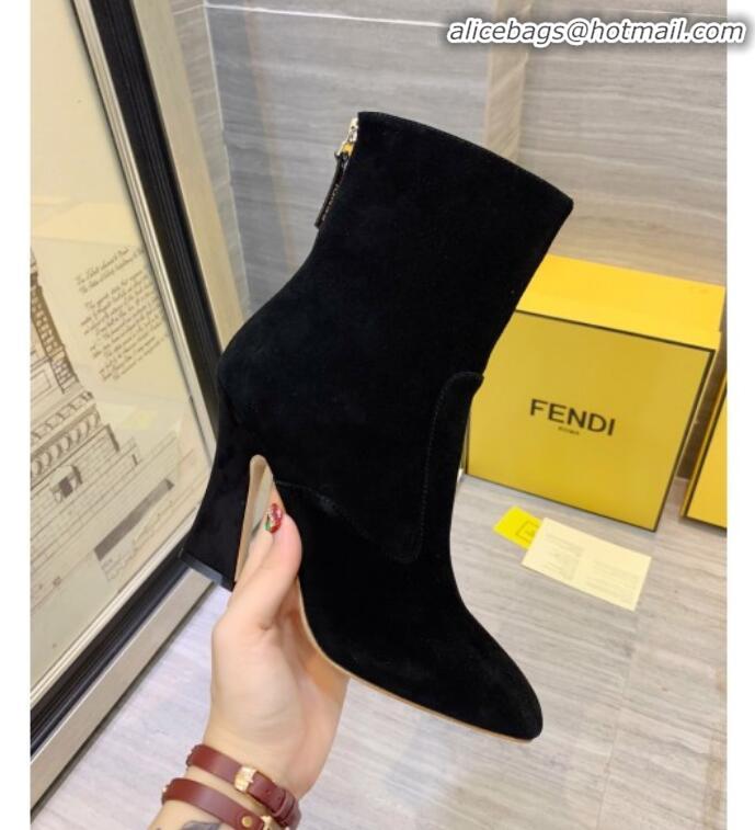 Luxury Fendi FFreedom FF Logo Stamp Suede High-Heel Short Boot G71744 Black