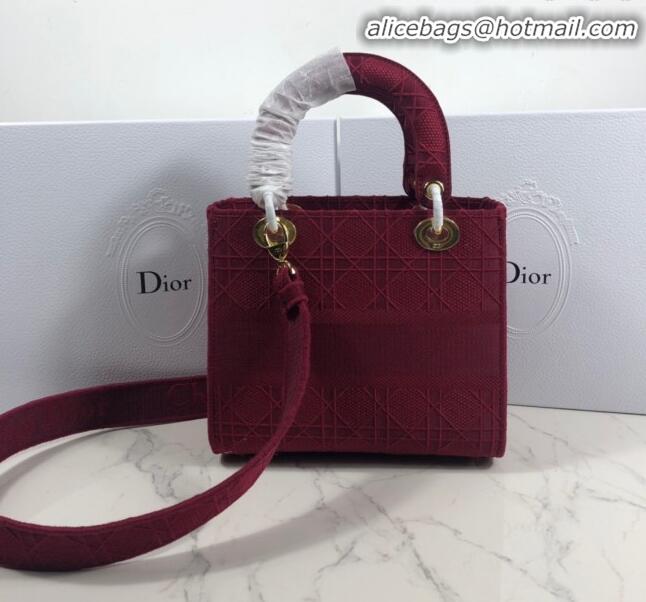 Grade Quality Dior Lady Dior Medium Bag in Geometry Embroidered Canvas CD1907 Burgundy 2020