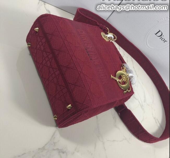 Grade Quality Dior Lady Dior Medium Bag in Geometry Embroidered Canvas CD1907 Burgundy 2020