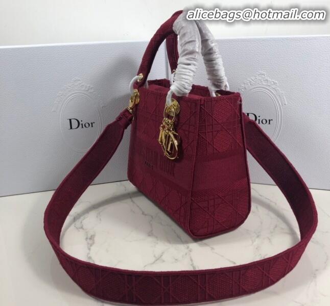 Grade Quality Dior Lady Dior Medium Bag in Geometry Embroidered Canvas CD1907 Burgundy 2020