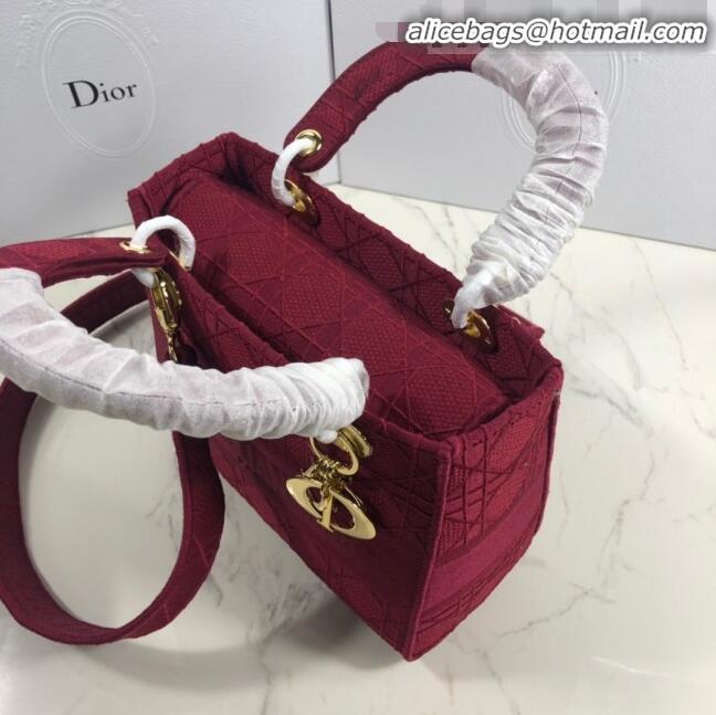 Grade Quality Dior Lady Dior Medium Bag in Geometry Embroidered Canvas CD1907 Burgundy 2020