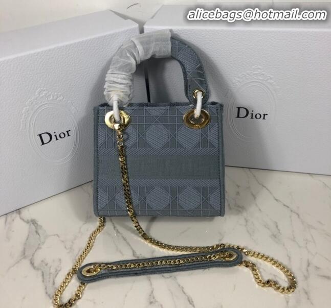 Low Price Dior Lady Dior Mini Bag in Geometry Embroidered Canvas CD1908 Light Grey 2020