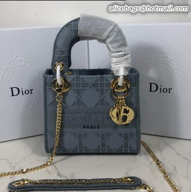 Low Price Dior Lady Dior Mini Bag in Geometry Embroidered Canvas CD1908 Light Grey 2020