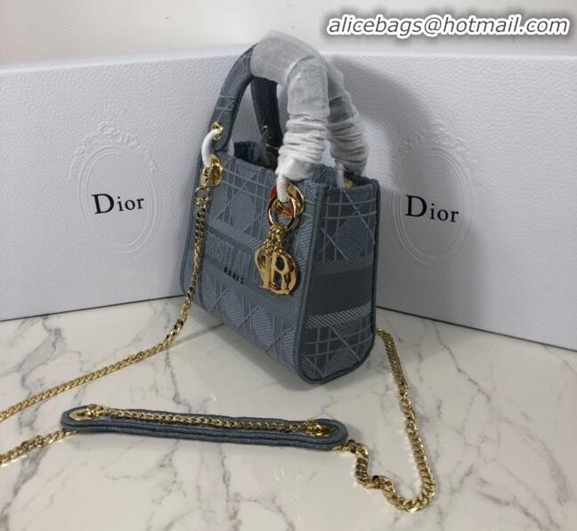 Low Price Dior Lady Dior Mini Bag in Geometry Embroidered Canvas CD1908 Light Grey 2020