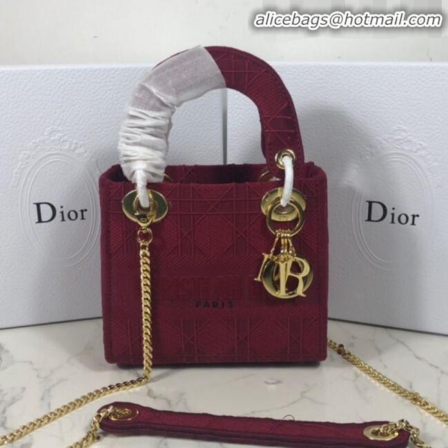 Spot Imitation Dior Lady Dior Mini Bag in Geometry Embroidered Canvas CD1908 Burgundy 2020