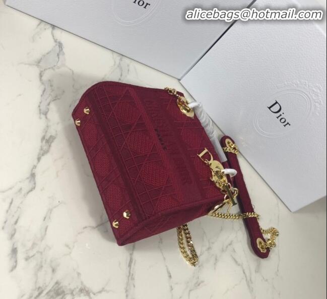 Spot Imitation Dior Lady Dior Mini Bag in Geometry Embroidered Canvas CD1908 Burgundy 2020