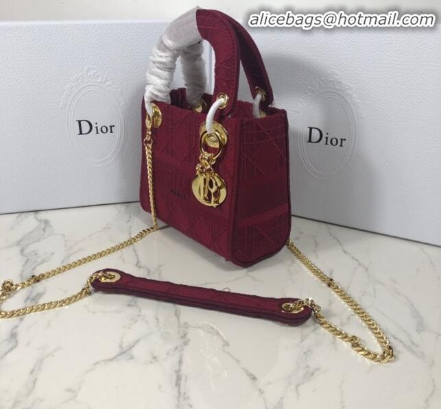 Spot Imitation Dior Lady Dior Mini Bag in Geometry Embroidered Canvas CD1908 Burgundy 2020