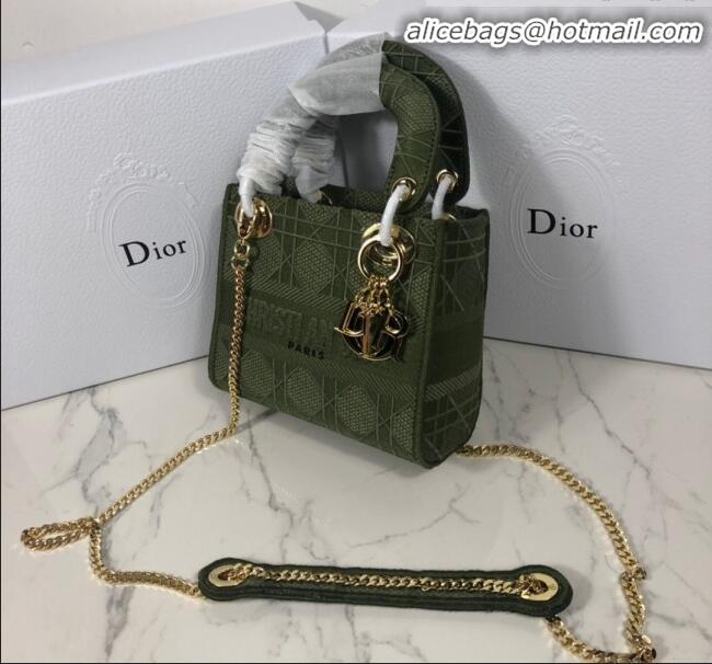 Traditional Discount Dior Lady Dior Mini Bag in Geometry Embroidered Canvas CD1908 Green 2020