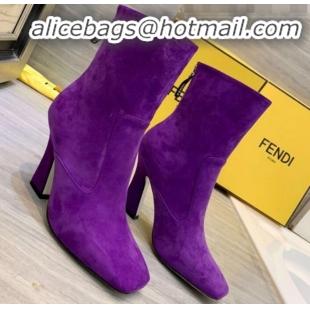 Luxury Fendi FFreedom FF Logo Stamp Suede High-Heel Short Boot G71744 Purple