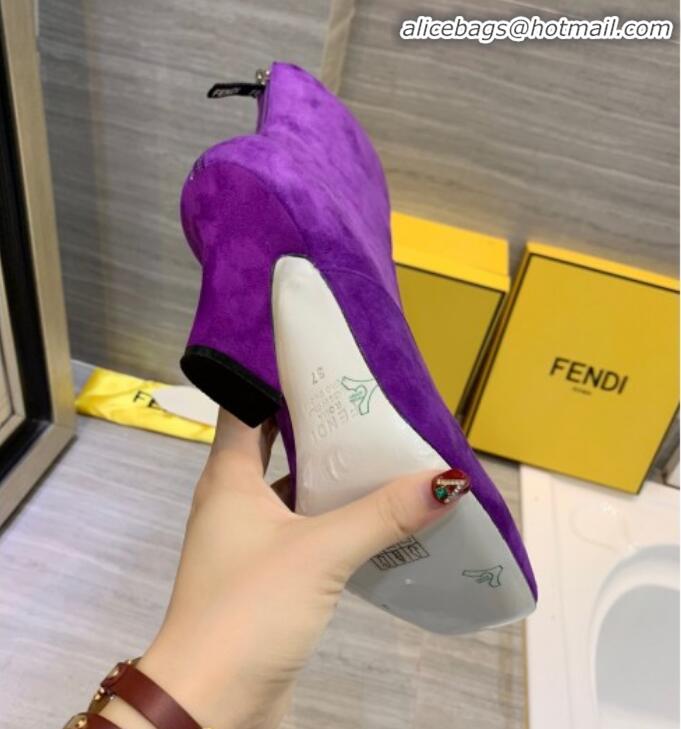 Luxury Fendi FFreedom FF Logo Stamp Suede High-Heel Short Boot G71744 Purple