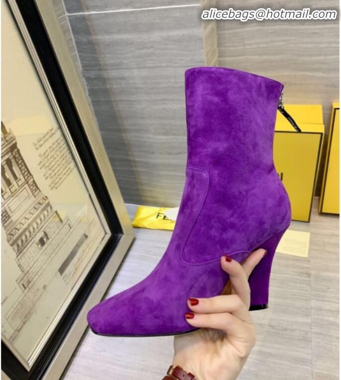 Luxury Fendi FFreedom FF Logo Stamp Suede High-Heel Short Boot G71744 Purple