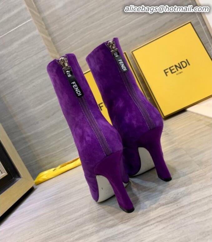 Luxury Fendi FFreedom FF Logo Stamp Suede High-Heel Short Boot G71744 Purple