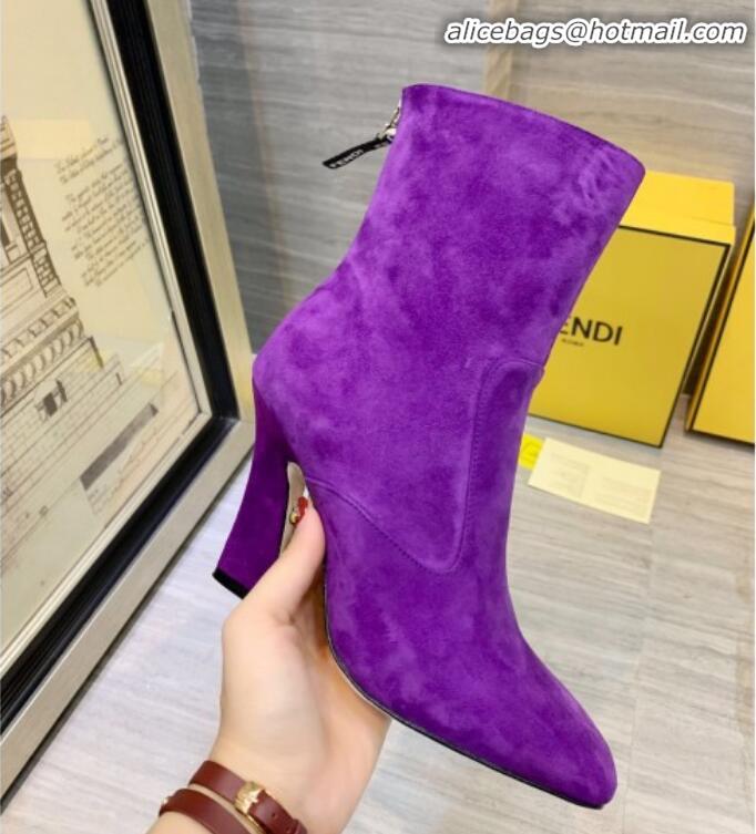 Luxury Fendi FFreedom FF Logo Stamp Suede High-Heel Short Boot G71744 Purple