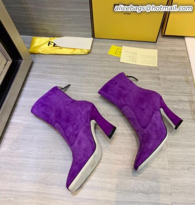 Luxury Fendi FFreedom FF Logo Stamp Suede High-Heel Short Boot G71744 Purple