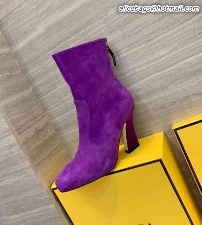 Luxury Fendi FFreedom FF Logo Stamp Suede High-Heel Short Boot G71744 Purple