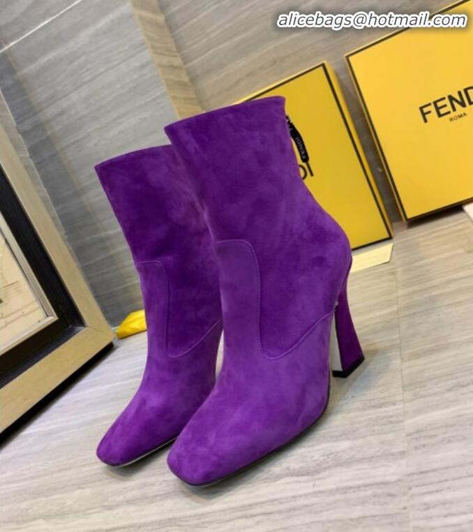 Luxury Fendi FFreedom FF Logo Stamp Suede High-Heel Short Boot G71744 Purple