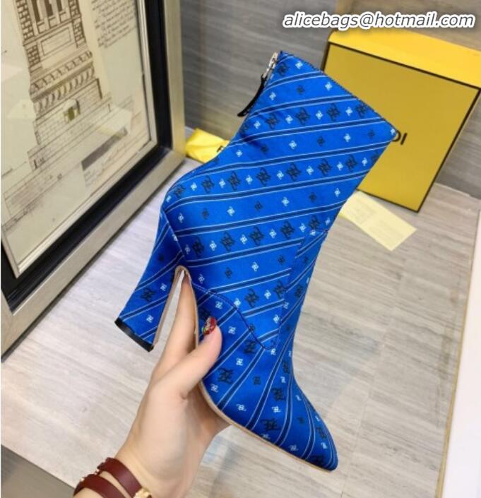 Classic Specials Fendi FFreedom Silk Satins FF Logo Stripes High-Heel Short Boot G71910 Blue