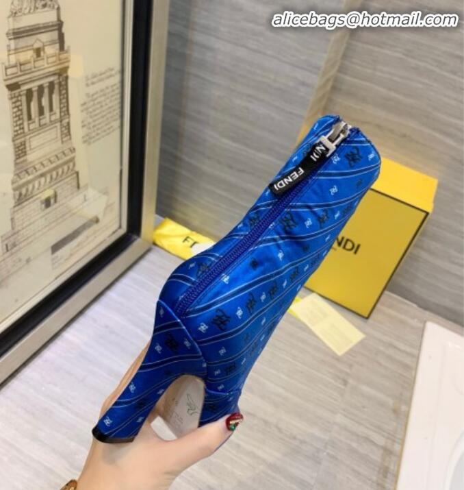 Classic Specials Fendi FFreedom Silk Satins FF Logo Stripes High-Heel Short Boot G71910 Blue