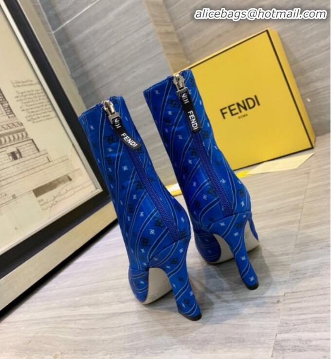 Classic Specials Fendi FFreedom Silk Satins FF Logo Stripes High-Heel Short Boot G71910 Blue