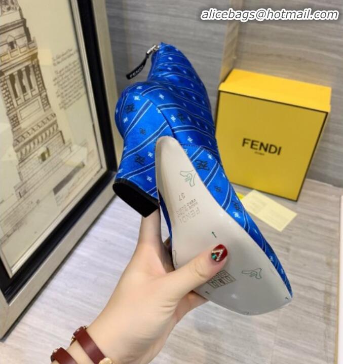 Classic Specials Fendi FFreedom Silk Satins FF Logo Stripes High-Heel Short Boot G71910 Blue