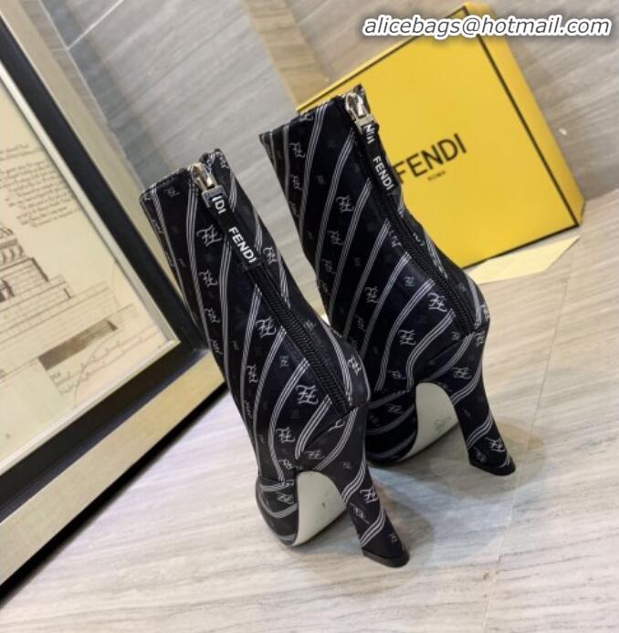 Hot Style Fendi FFreedom Silk Satins FF Logo Stripes High-Heel Short Boot G71910 Black