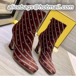 Perfect Fendi FFreedom Silk Satins FF Logo Stripes High-Heel Short Boot G71910 Brown